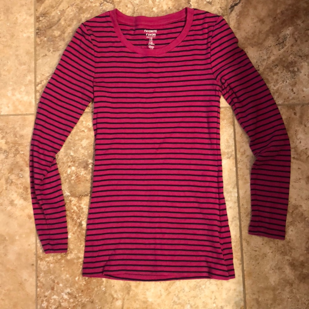 Gap Favorite Tee striped dark pink and navy Sz XS